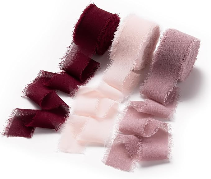 DORIS HOME Burgundy and Pink Chiffon Ribbon for Flower Bouquet, 1" x21Yd Fabric Ribbon for Gift W... | Amazon (US)