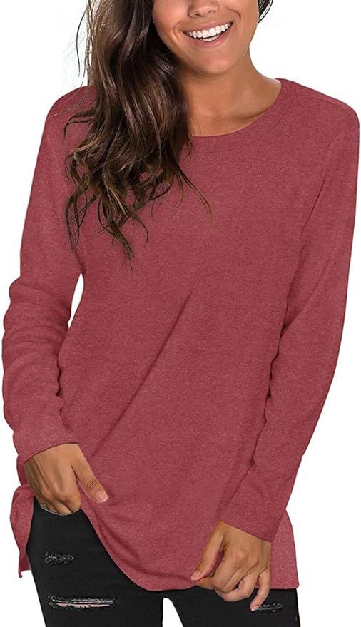 JOSENLY Women's Comfy Casual Long Sleeve Round Neck Tops Blouses Tshirts Tunics | Amazon (US)