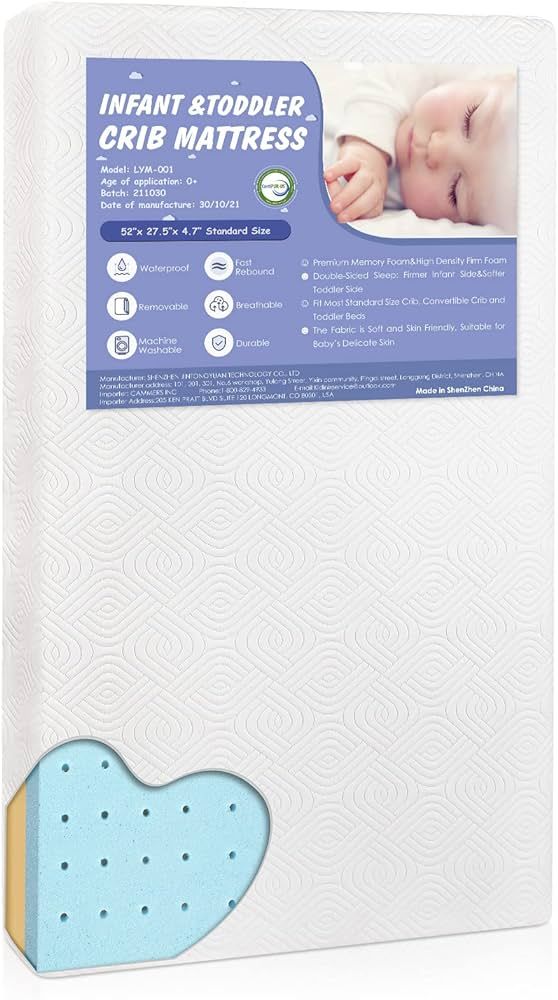 Premium Foam Crib Mattress, 2-Stage Hypoallergenic Toddler Mattress, CertiPUR-US Firm Support for... | Amazon (US)