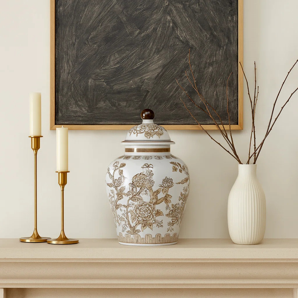 Decorative Chinoiserie Temple Jar For Home Decor - Modern Tall Table Jar For Dining Room Decor - ... | Wayfair North America