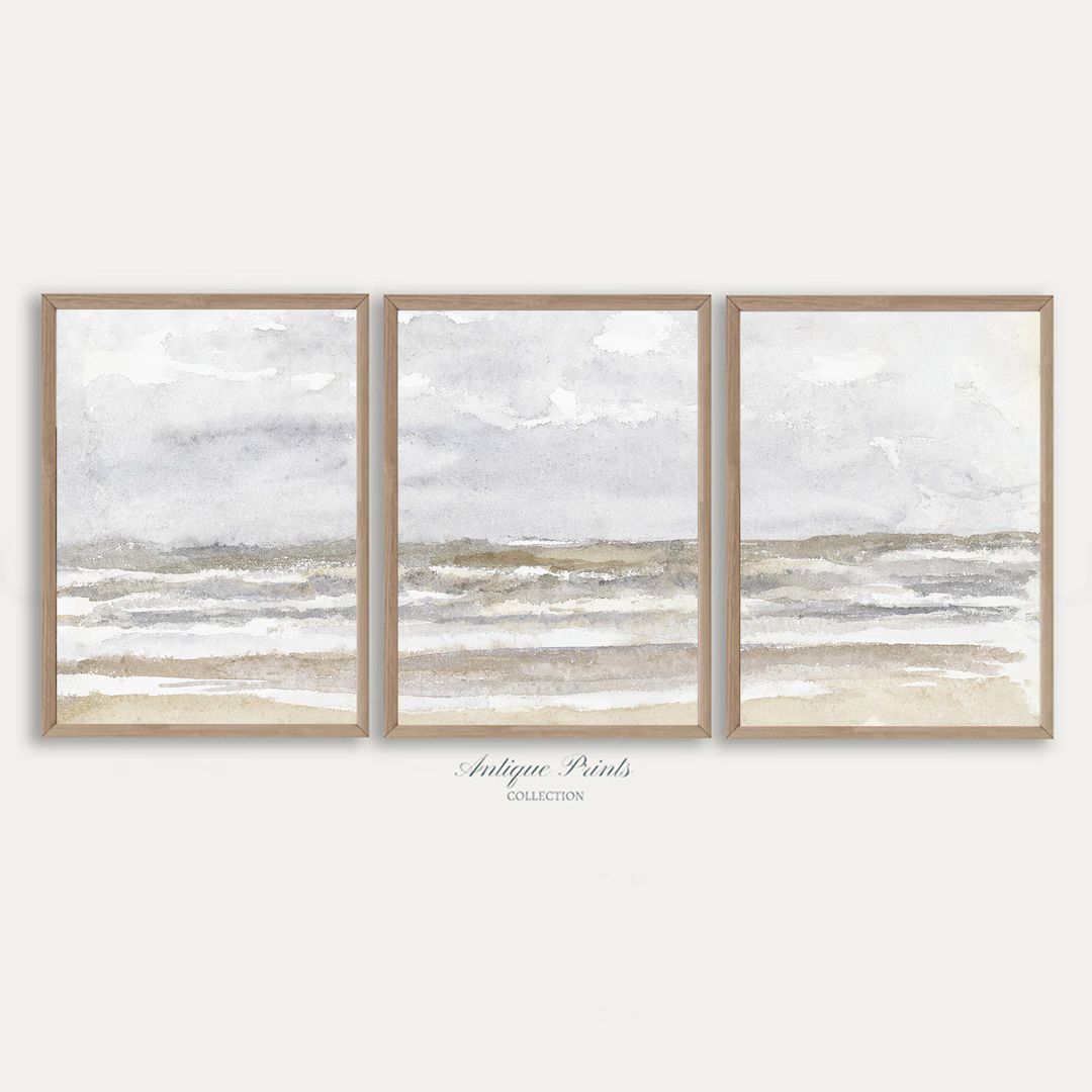 Muted Coastal Set of 3 Painting, Vintage Watercolor Seascape Art, Antique Abstract Landscape Prin... | Etsy (US)
