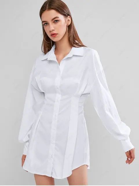 Long Sleeve Button Down Mini Shirt Dress | ZAFUL (Global)
