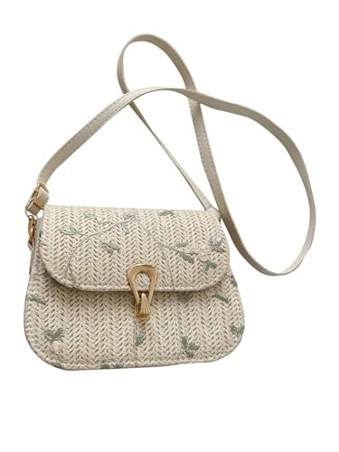 SweatyRocks Women's Floral Print Straw Shoulder Bag Flap Summer Woven Crossbody Bag Saddle Bag Apricot Green One-Size | Amazon (US)