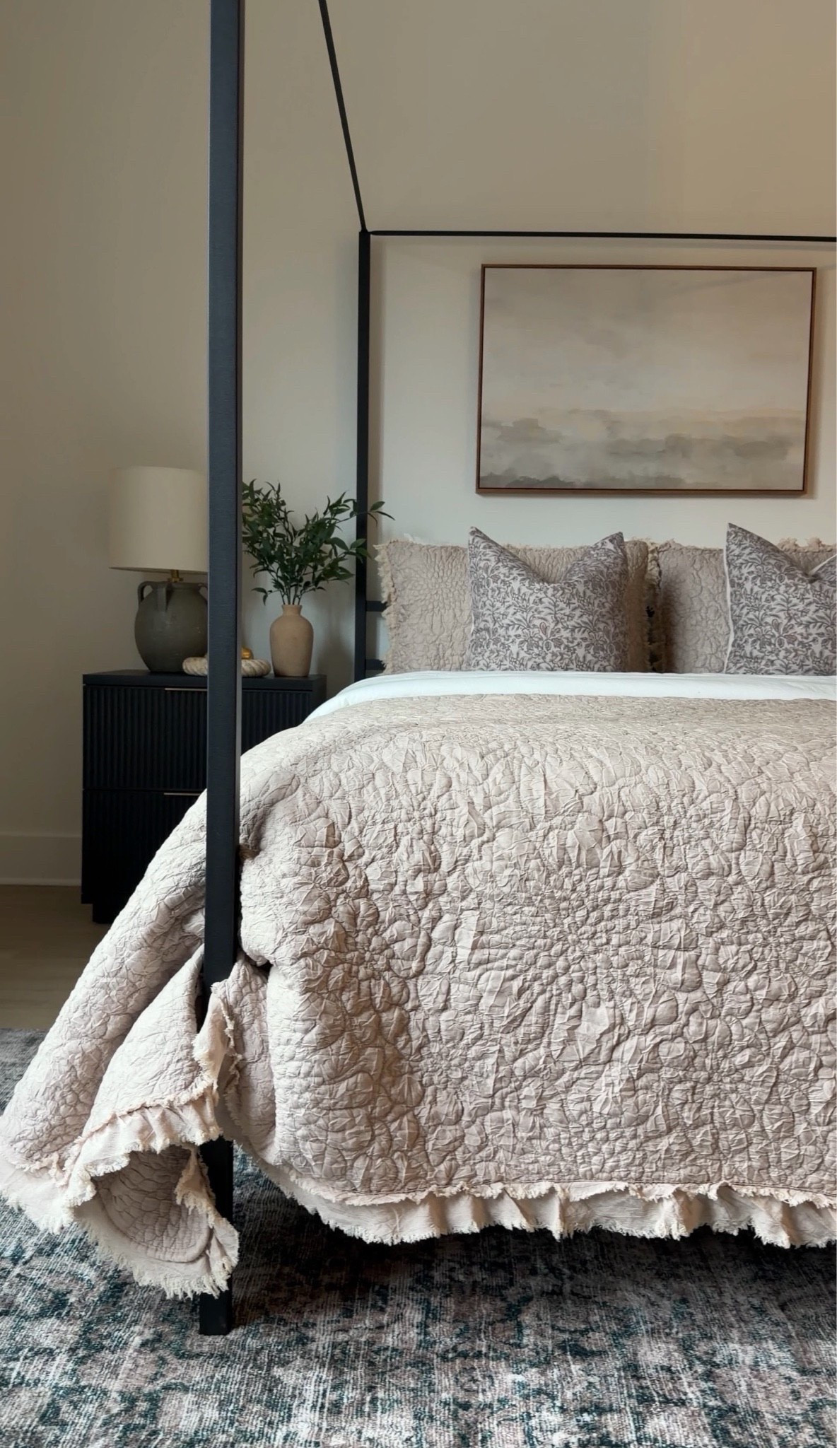 If you’re looking for affordable bedding, I highly recommend this one! The texture is beautiful, the fringe detail adds the perfect designer touch, and it looks much more expensive than it is. ✨

Bedding, bedroom, cozy space, loloi rug, canopy bed, artwork, lamp, nightstand, pillows, affordable finds

#LTKHome #LTKSaleAlert #LTKSeasonal