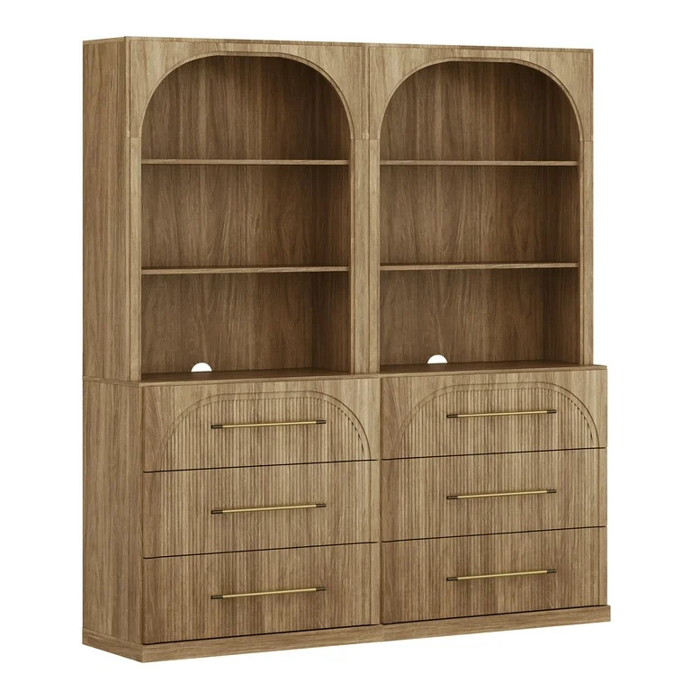 BELLEZE Display Storage Cabinet with Hutch Set of 2, 72" Tall Wood Modern Bookshelf with 3 Drawer... | Walmart (US)