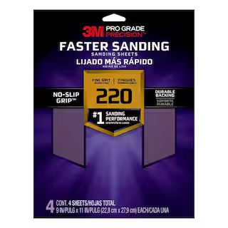 3M Pro Grade Precision 9 in. x 11 in. 220 Grit Fine Faster Sanding Sheets (4-Sheets/Pack)-26220PG... | The Home Depot