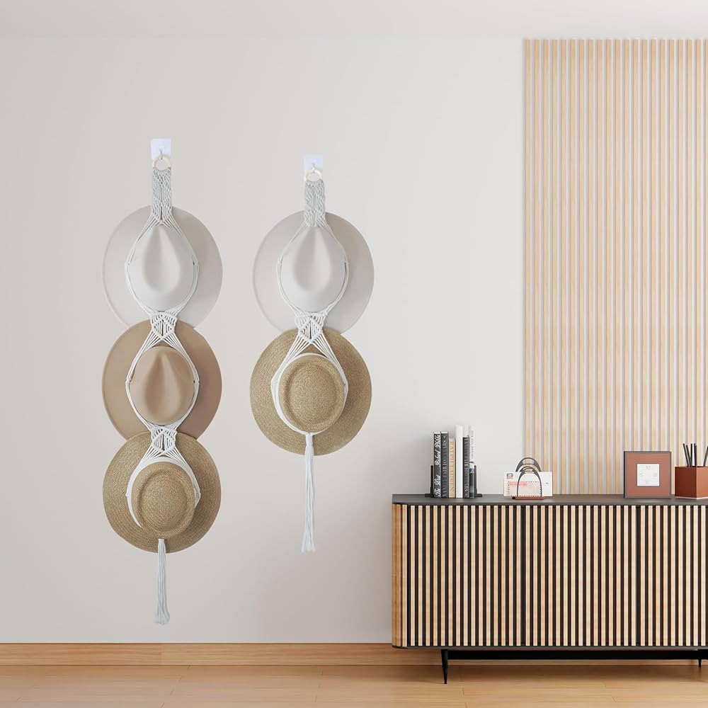 2 Pieces Macrame Hat Hangers for Wall, Cowboy Hat Rack Hat Holder Back of Door for Hat Display, B... | Amazon (US)