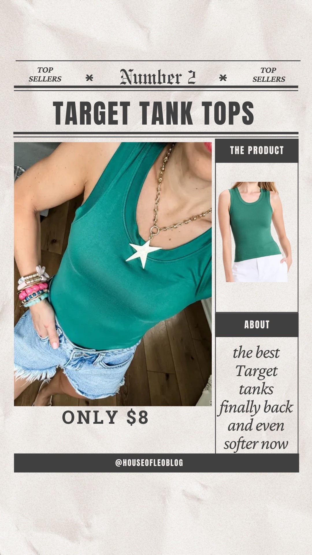 Jewelry code HOUSEOFLEO20. Small tank top. Denim shorts 2. Star necklace.

#LTKOver40