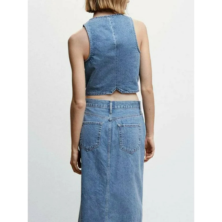 Women's Sleeveless Denim Vest V Neck Button Down Lightweight Jean Waistcoat Jacket | Walmart (US)