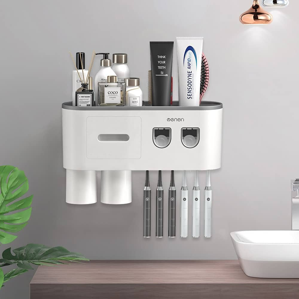 TuCao Toothbrush Holder Wall Mounted with Double Automatic Toothpaste Dispenser Squeezer Kit, 2/3... | Amazon (US)