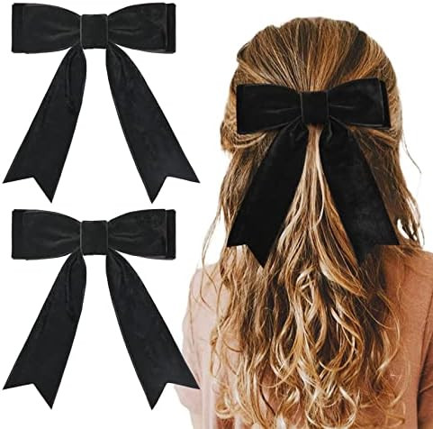 2PCS 5" Velvet Black Hair Bows Girls Hair Clips Ponytail Holder Accessories for Girls Toddlers | Amazon (US)