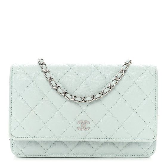 Caviar Quilted Wallet on Chain WOC Light Blue | FASHIONPHILE (US)