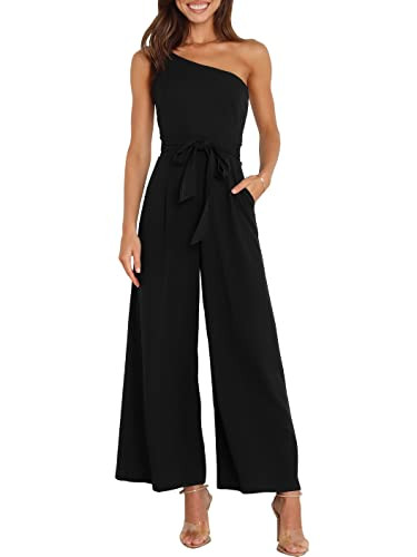 Amazon.com: ANRABESS Women Summer Dressy Jumpsuits One Shoulder Sleeveless Casual Wide Leg Pants ... | Amazon (US)