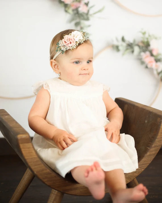 Blush Pink and Gold newborn Headband,  Flower Crown, Baby Girl headband, Flower Girl Headband, We... | Etsy (US)