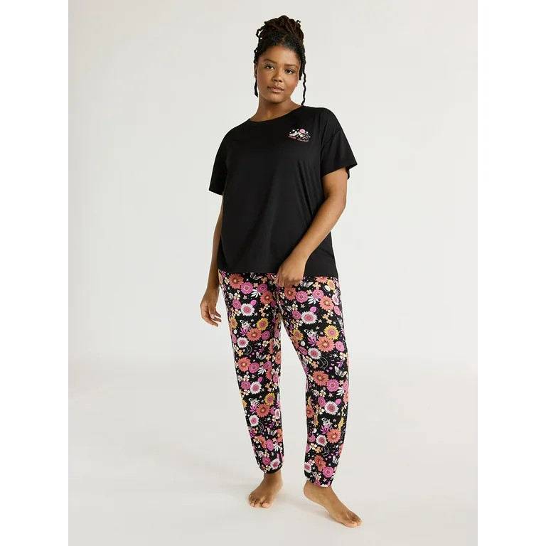 Joyspun Women's Short Sleeve T-Shirt and Jogger Pants Sleep Set, 2-Piece, Sizes S to 3X | Walmart (US)