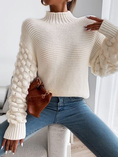 Funnel Neck Drop Shoulder Sweater | SHEIN