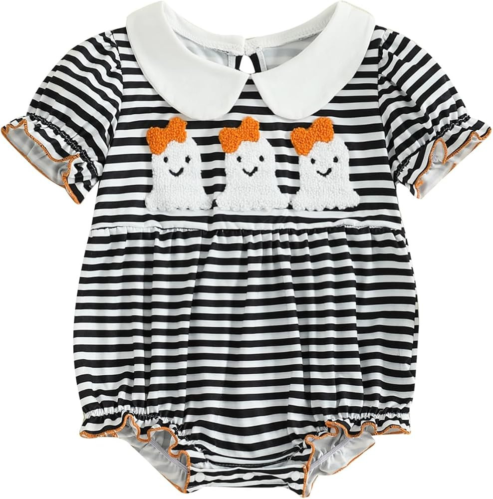 Kuriozud Newborn Baby Girl Halloween Outfit Smocked Bubble Romper Short Sleeve Jumpsuit Cute Infa... | Amazon (US)