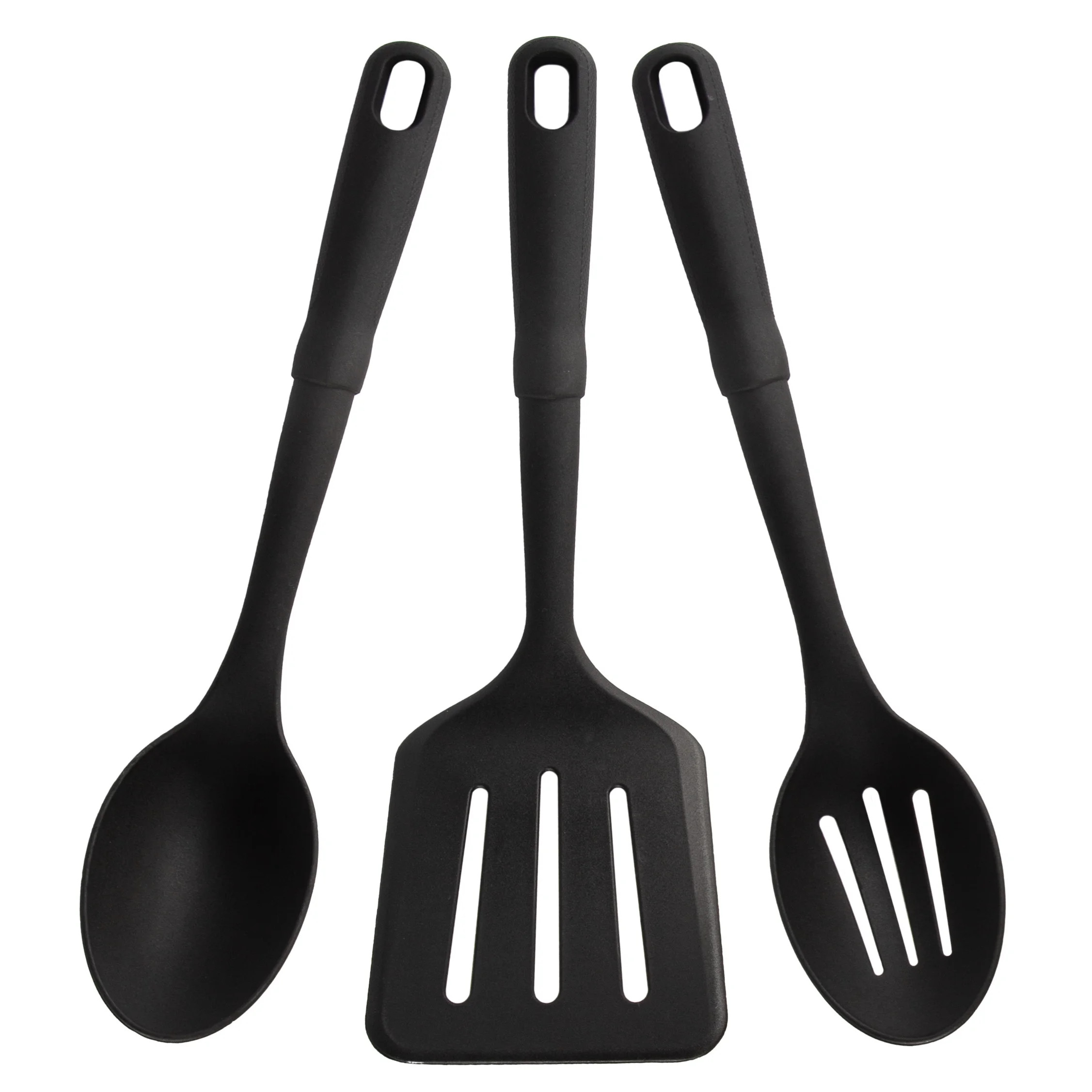 Mainstays 3-Piece Kitchen Utensil Set, Slotted Spatula, Slotted Spoon and Solid Spoon, Black, Nyl... | Walmart (US)