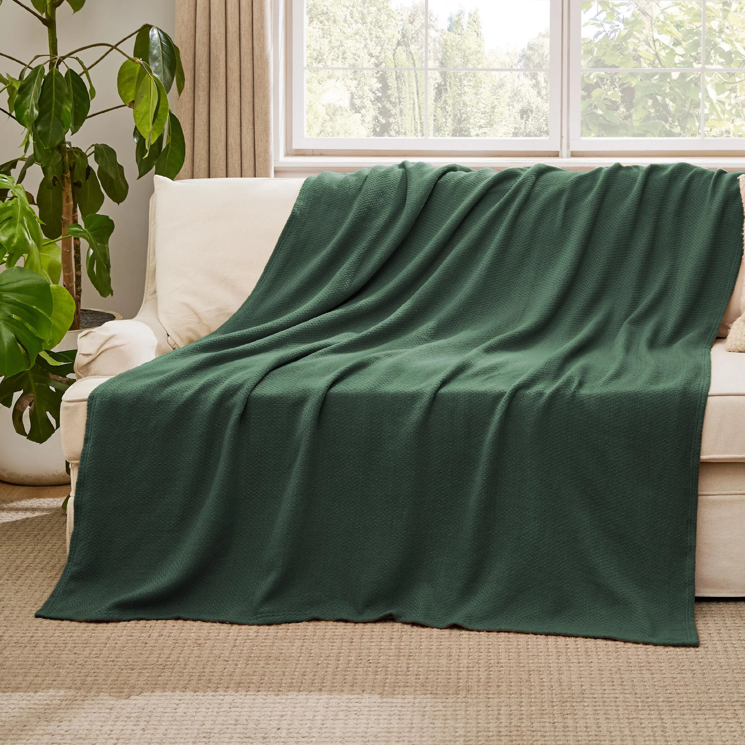 Bedsure 100% Cotton Breathable Soft Cozy Herringbone Woven Blanket | Wayfair North America