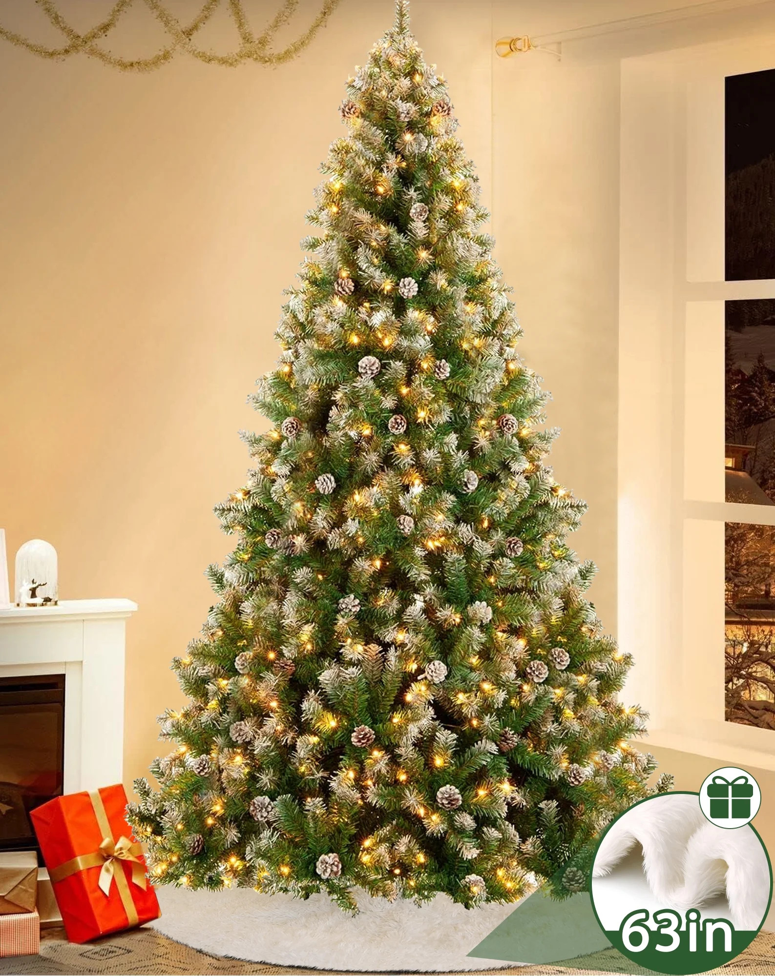 Yexmas 9ft Pre-Lit Realistic Artificial Christmas Trees,Green Christmas Trees with 2100 Flocked F... | Walmart (US)