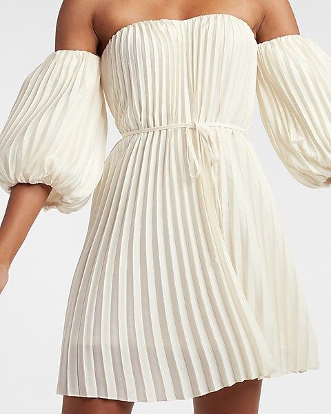 Pleated Belted Off The Shoulder Trapeze Dress | Express