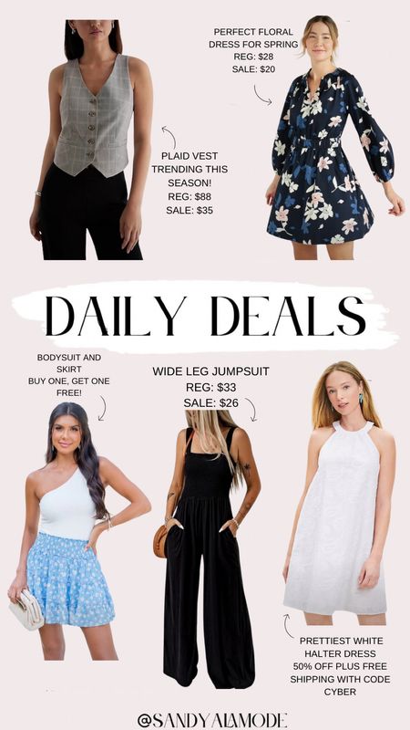 Daily deals// summer outfits // summer dresses // floral dress // trendy vest // white halter dress // jumpsuit // Amazon fashion // Walmart fashion 

#LTKsalealert