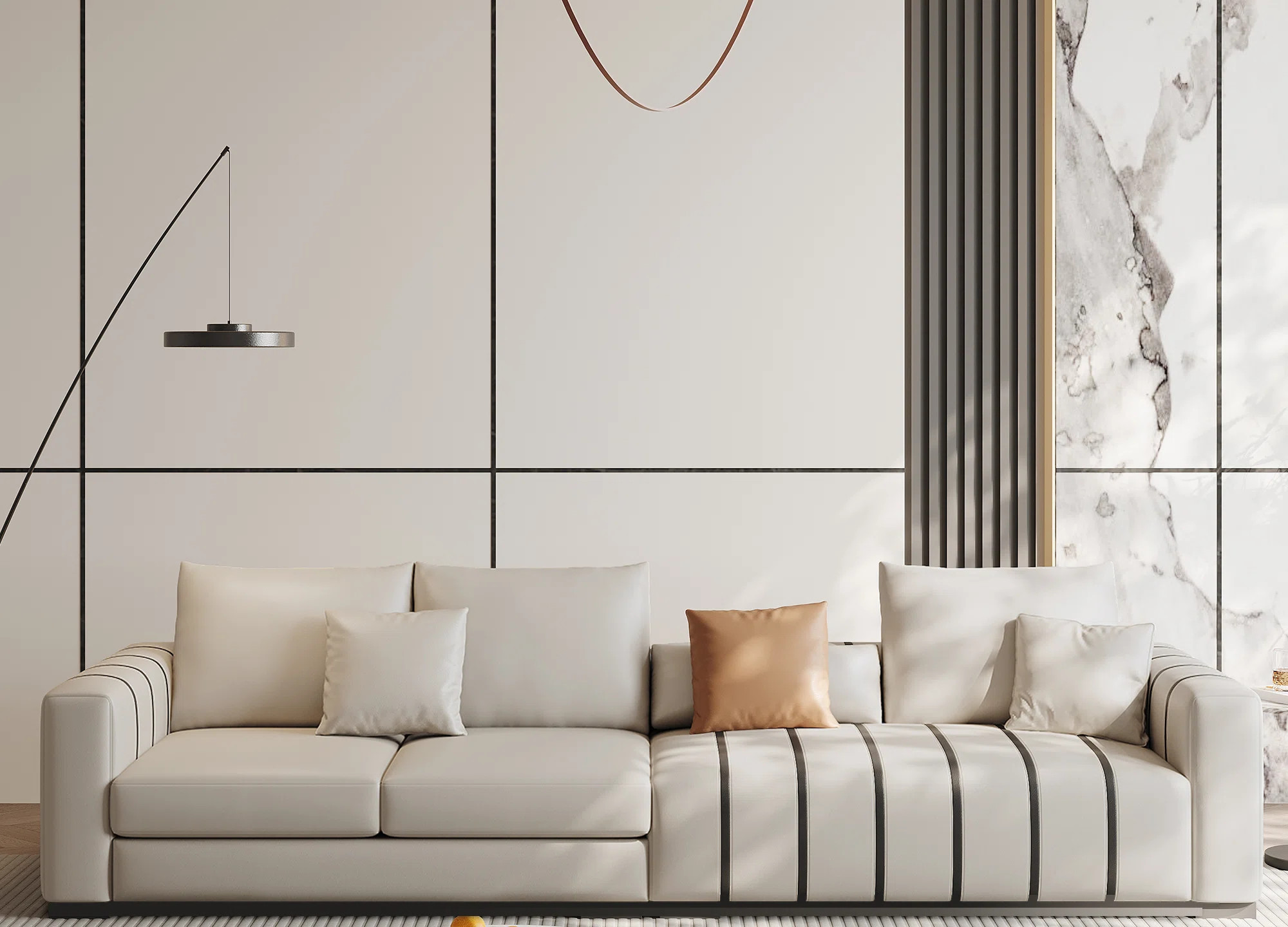 Modern Luxury 4-Seater Faux Leather Sofa With Black Metal Base | Wayfair North America