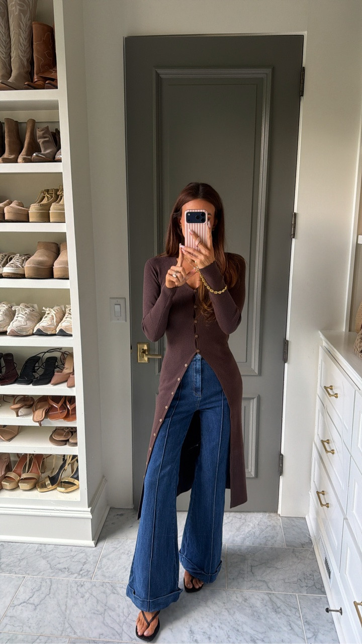 Wearing an XS in the cardigan dress. Code sarah40 or sarah35 should work on the jeans!