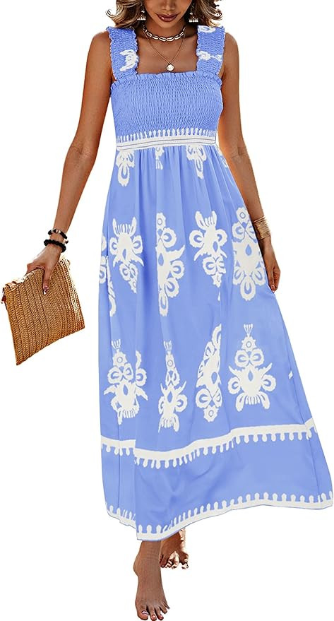 PRETTYGARDEN Womens Summer Boho Maxi Dress 2026 Casual Sleeveless Square Neck Floral Aline Smocke... | Amazon (US)