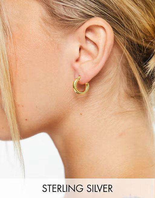 ASOS DESIGN sterling silver with gold plate hoop earrings in double row twist design | ASOS (Global)
