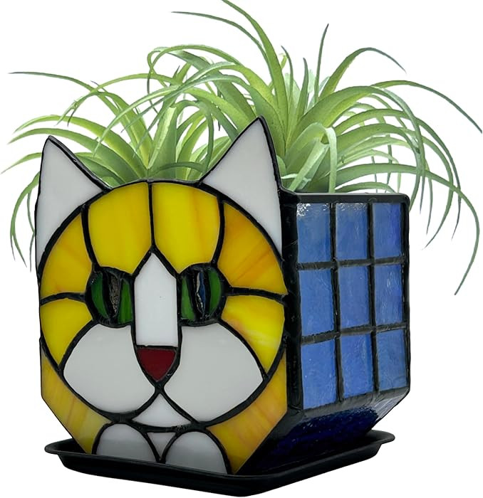 Stained Glass Cat Planter Pot with Drainage and Tray, Perfect for Succulents and Indoor Plants, I... | Amazon (US)