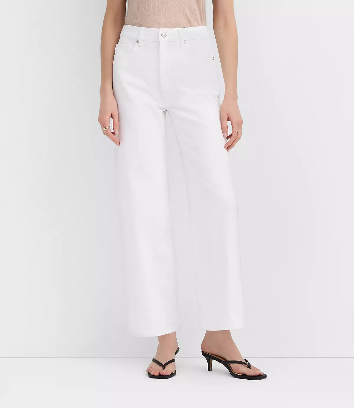 Rivete High Rise Wide Leg Crop Jeans in White | LOFT
