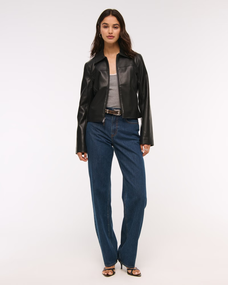 Women's Slim Zip Vegan Leather Jacket | Women's New Arrivals | Abercrombie.com | Abercrombie & Fitch (US)