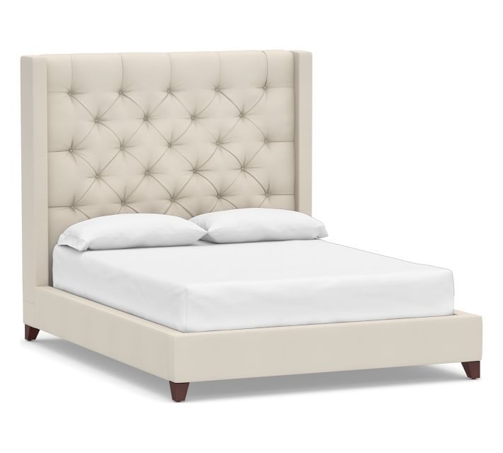 Harper Upholstered Tufted Tall Bed without Nailheads, Full, Twill Cream | Pottery Barn (US)