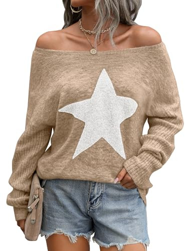 Blooming Jelly Women's Off The Shoulder Sweaters Cute Fall Tunic Tops Knitted Pullover Sweater Khaki | Amazon (US)