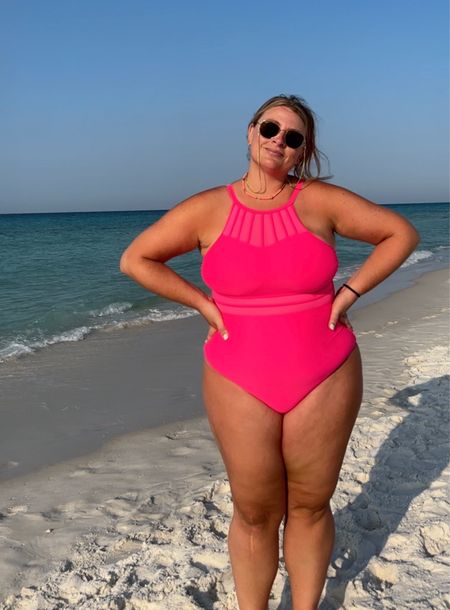 Pink amazon one piece swimsuit and Rayban sunglasses 

#LTKcurves #LTKunder50 #LTKswim