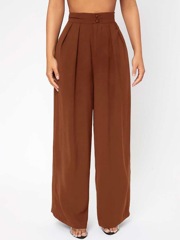 SHEIN PETITE High Waist Plicated Wide Leg Trousers | SHEIN
