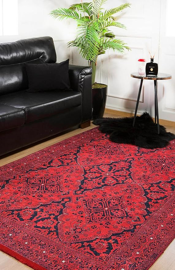 USSO Red Area Rug – Machine Washable Carpet for Living Room, Non Slip Backing Oriental Rugs, Tr... | Amazon (US)