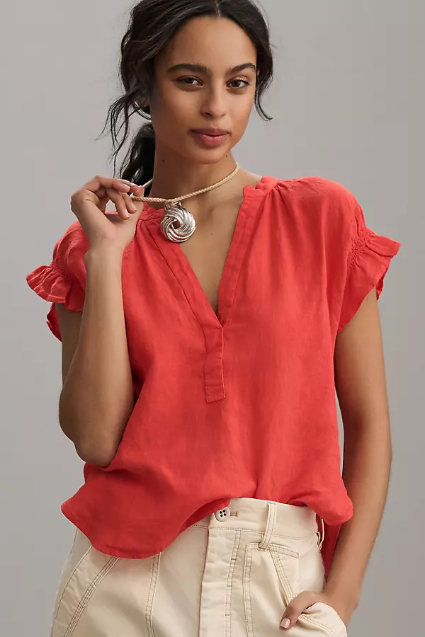Tatum Flutter-Sleeve Blouse by Pilcro: Linen Edition | Anthropologie (US)