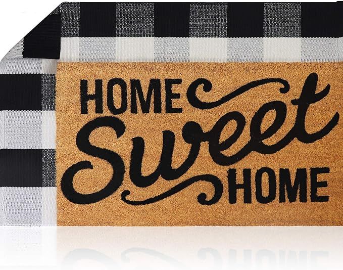 Sierra Concepts Welcome Mat Outdoor Front Door Mats Spring 30 Inch x 17 Inch + Buffalo Plaid Rug ... | Amazon (US)