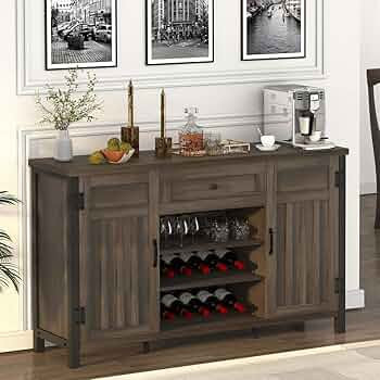 FATORRI Industrial Coffee Bar Cabinet with Wine Rack, Wood Buffet and Sideboard with Storage Cabi... | Amazon (US)