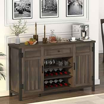 FATORRI Industrial Coffee Bar Cabinet with Wine Rack, Wood Buffet and Sideboard with Storage Cabi... | Amazon (US)