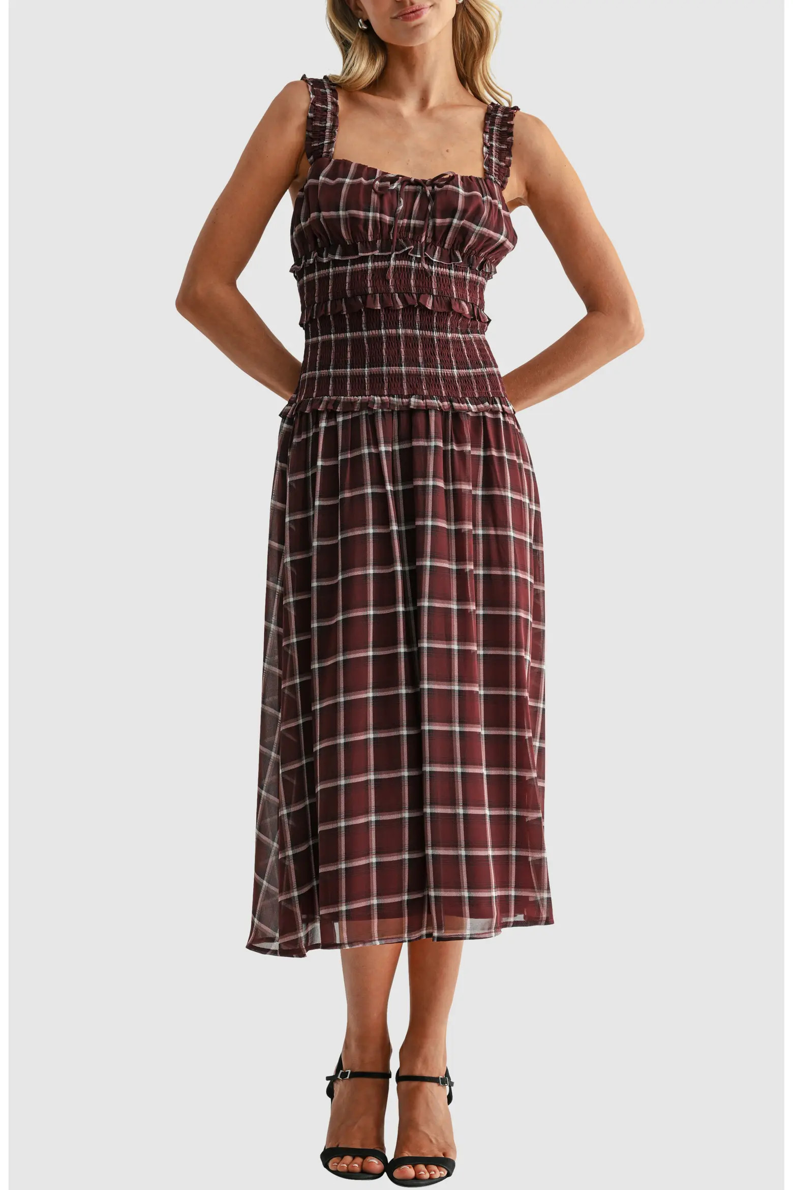 All in Favor Plaid Smocked Drop Waist Midi Dress (Women) | Nordstrom | Nordstrom