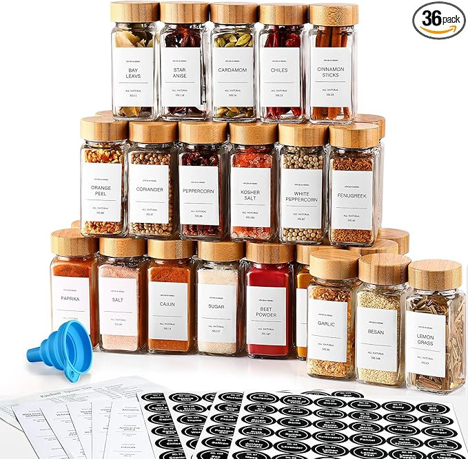 DWTS DANWEITESI 36 Pcs Glass Spice Jars - 4oz With Bamboo Lids, Empty Bottles With Labels, Kitche... | Amazon (US)
