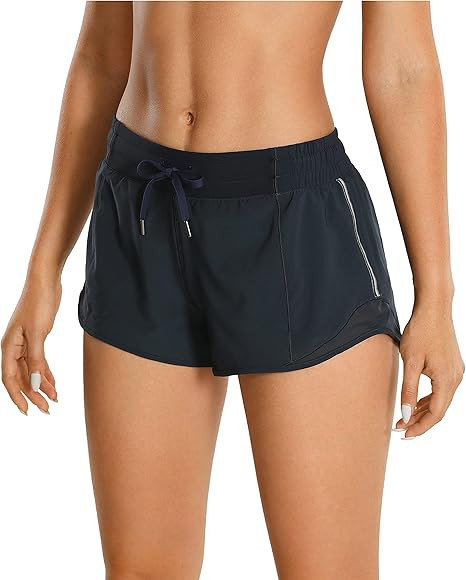 CRZ YOGA Women's Workout Running Shorts: Mid-Waist Mesh Liner - 4" Quick Dry Drawstring Sport Gym... | Amazon (US)