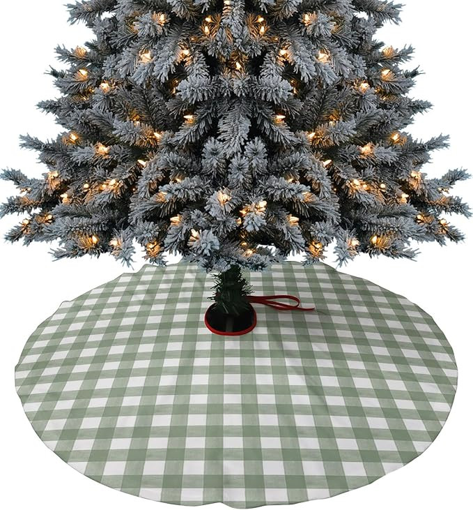 Christmas Tree Skirt 48 Inches Large Christmas Skirt Tree, Sage Green Buffalo Plaid Tree Skirt Ch... | Amazon (US)