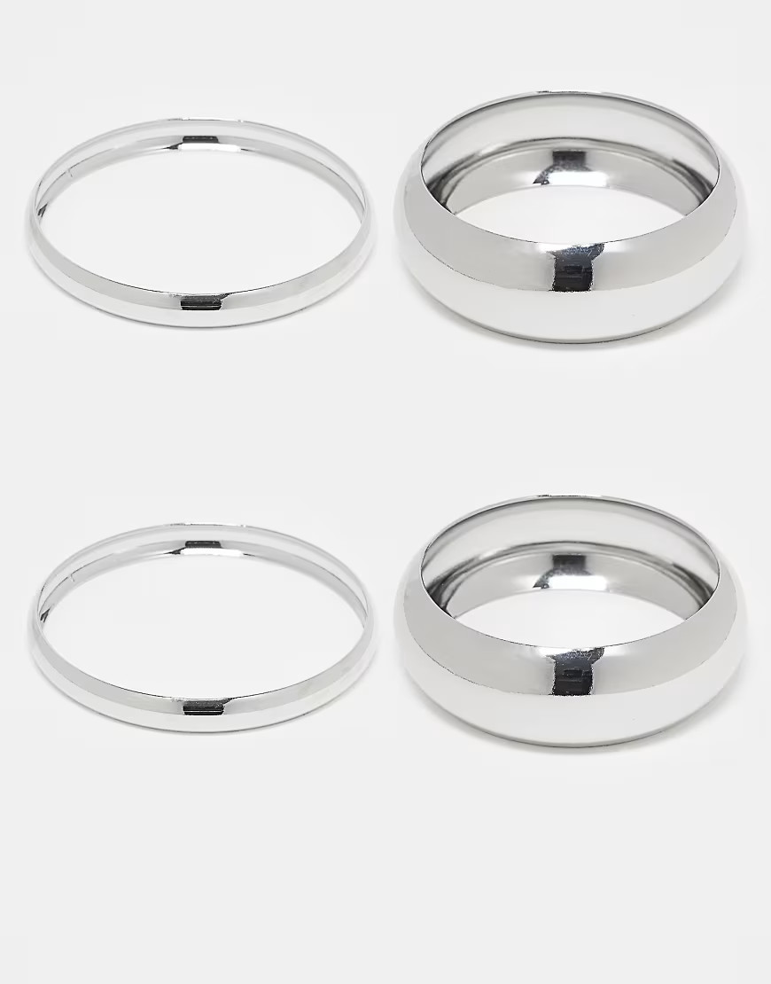 ASOS DESIGN 4-pack bangle bracelets in mixed design in silver | ASOS (Global)