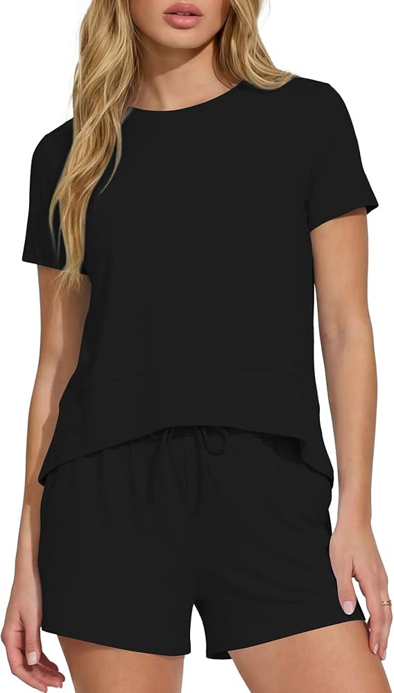Darong 2 Piece Sets for Women Summer Lounge Wear Casual Short Sleeve Tshirts Shorts Matching Airp... | Amazon (US)