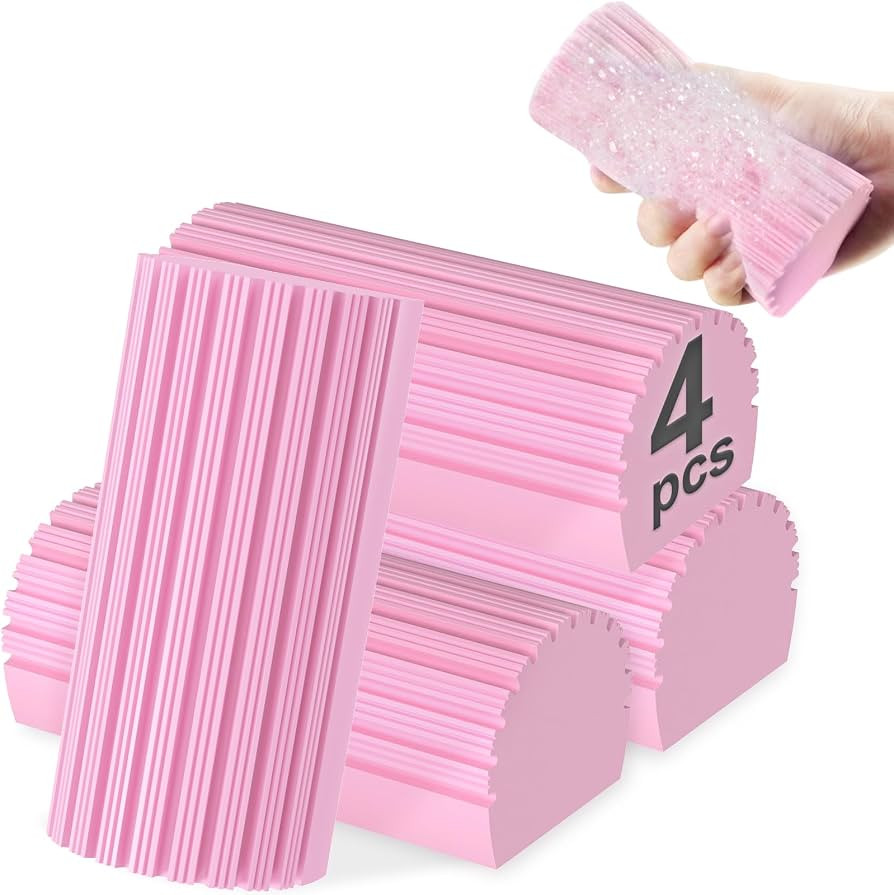 4pcs Damp Dusting Sponge Pink, Household Clean Sponges Duster for Cleaning Baseboards Blinds, Ven... | Amazon (US)