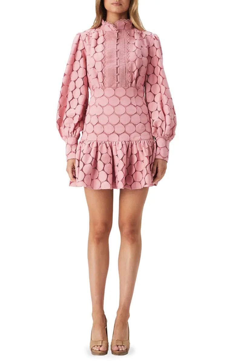 Bardot Remy Long Sleeve Spot Lace Minidress | Nordstrom | Nordstrom